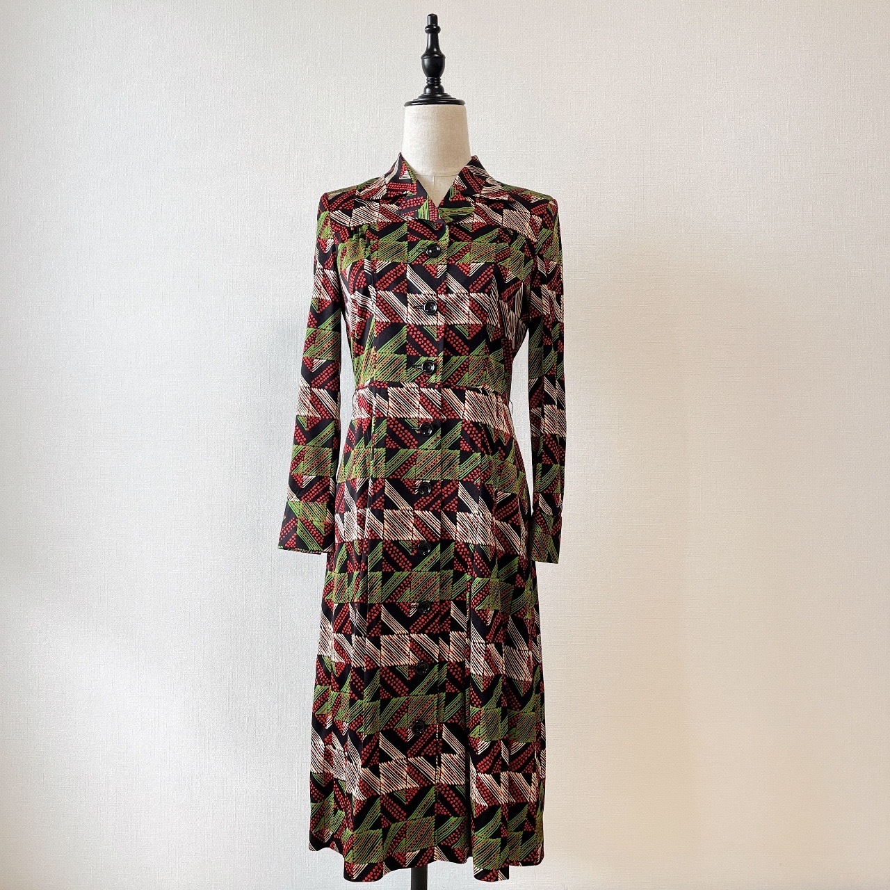 型格感黑綠色古著連身裙