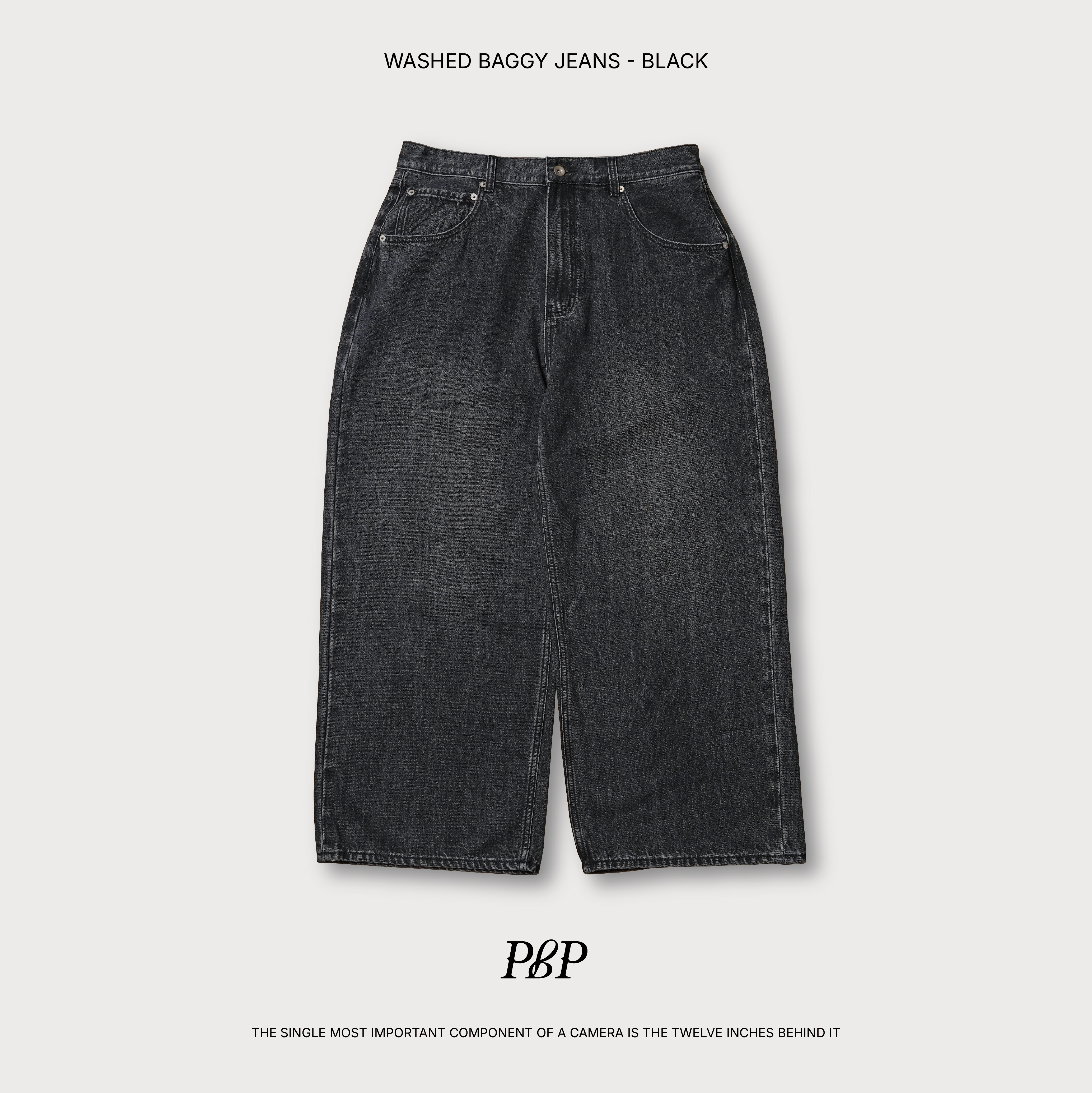 P.B.P - WASHED BAGGY JEANS  - BLACK