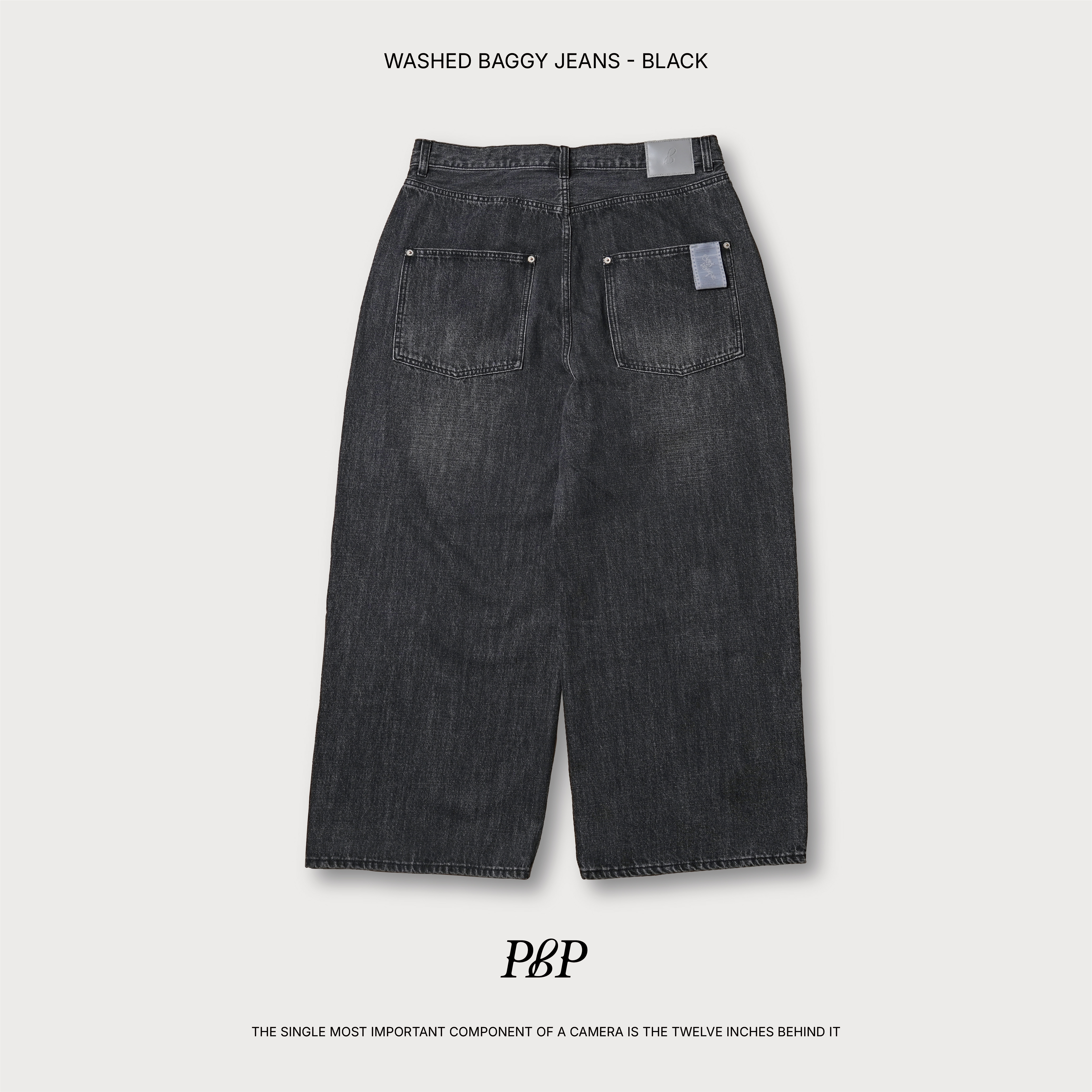 P.B.P - WASHED BAGGY JEANS  - BLACK