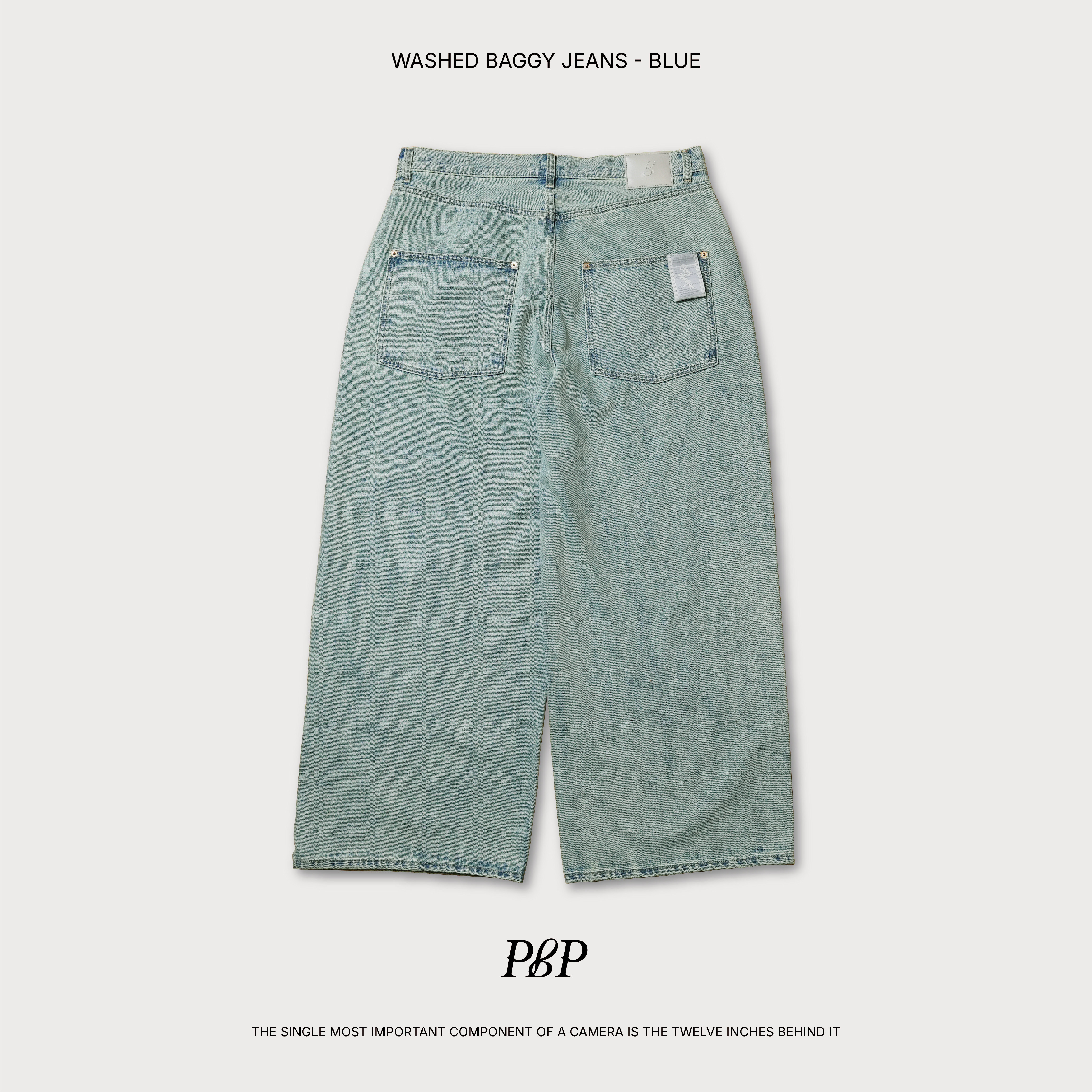 P.B.P - WASHED BAGGY JEANS  - BLUE