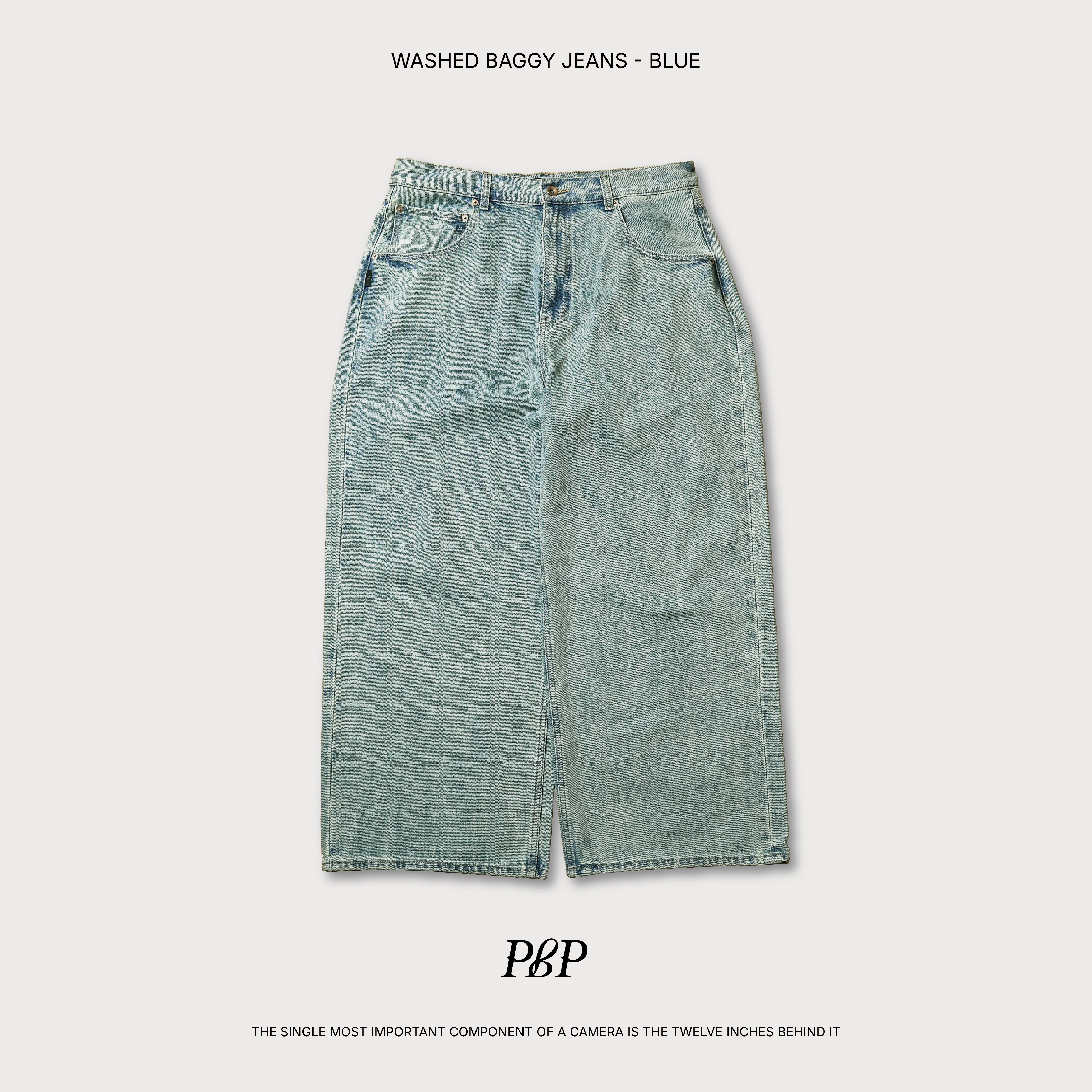 P.B.P - WASHED BAGGY JEANS  - BLUE