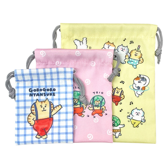 喵之助 3入束口袋 收納袋｜日本Mind Wave