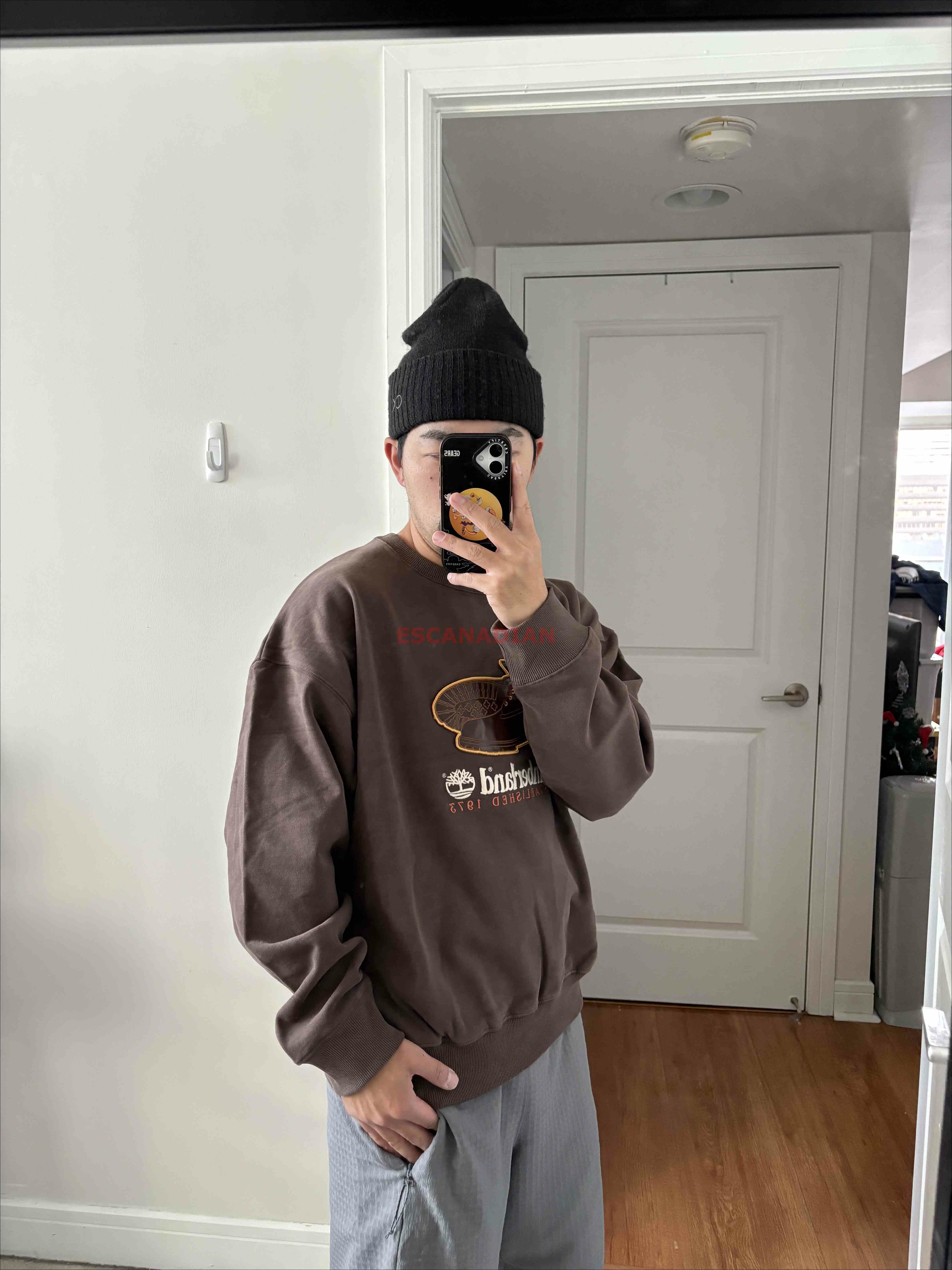 Timberland 大人 刺繡皮靴造型 落肩寬版 刷毛 大學TEE (2色)