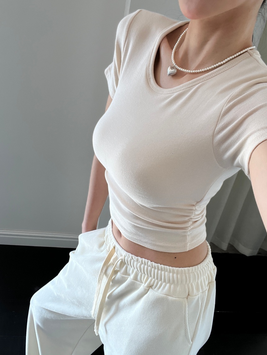 圓領側抓皺(附胸墊)上衣*5色