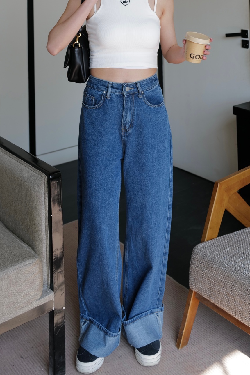 反摺闊腿牛仔褲*2色