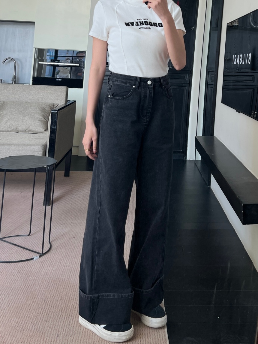 反摺闊腿牛仔褲*2色