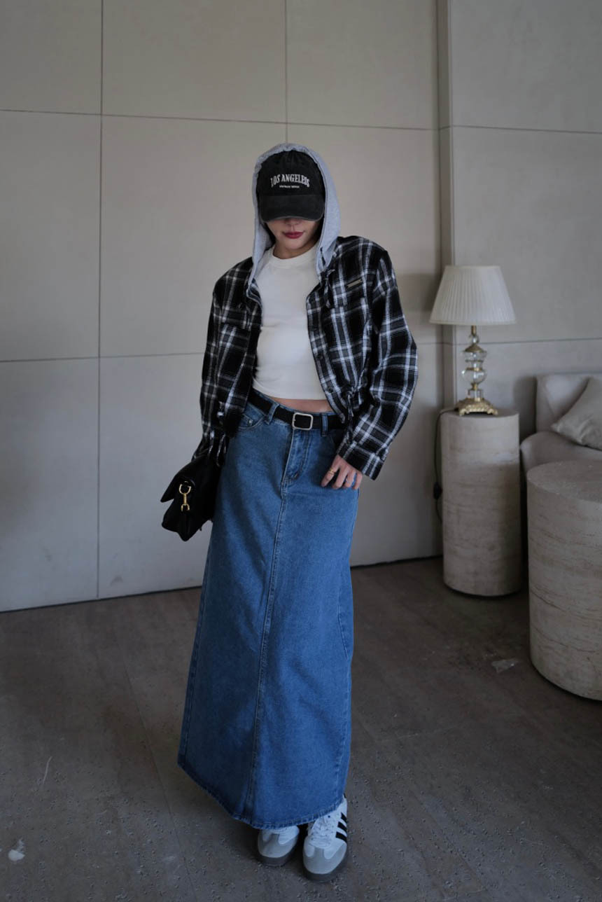 格子短版連帽外套