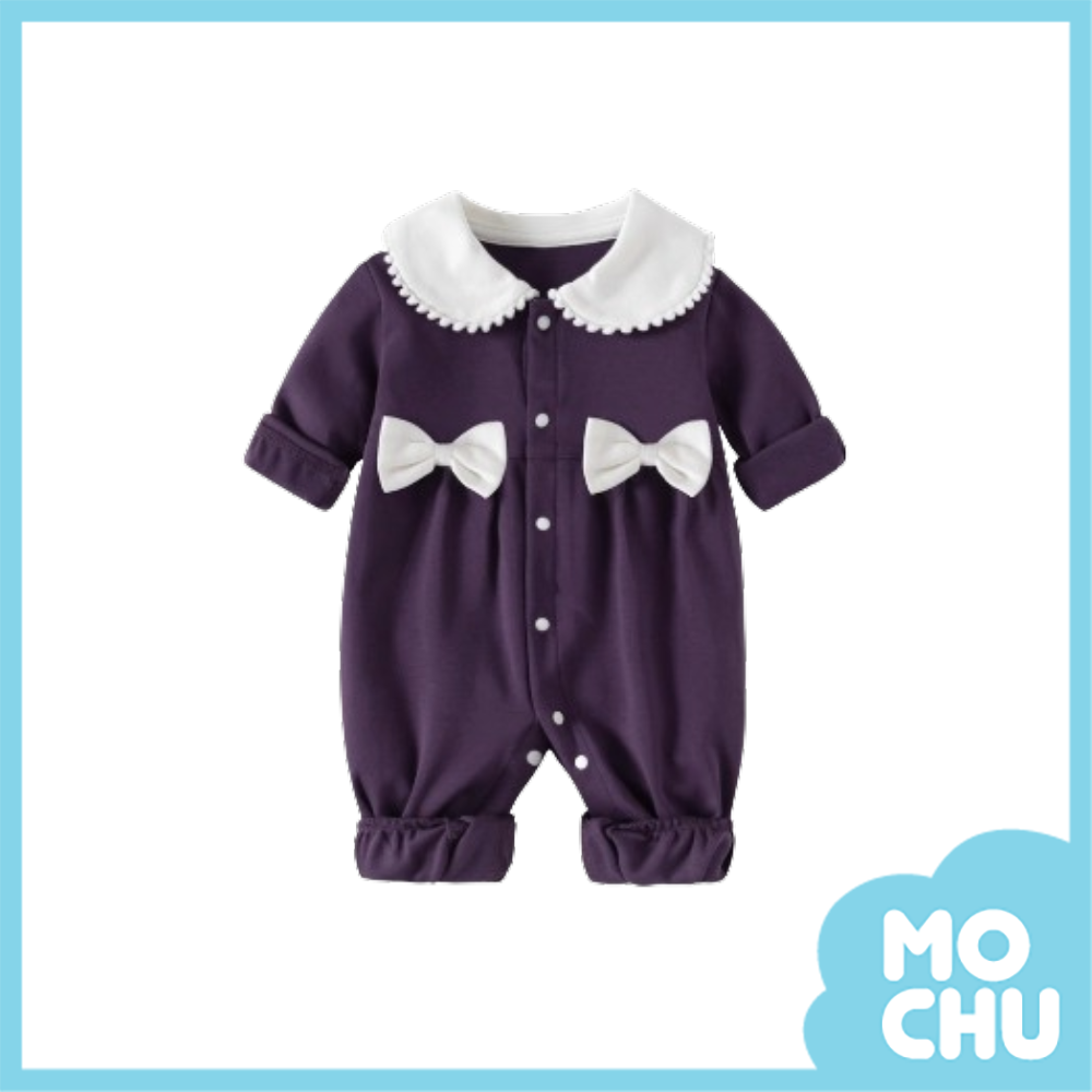 紫色蝴蝶結長袖連身衣