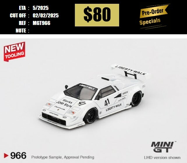 PO-$80  * MINI GT * 1:64 #966 Lamborghini Countach LB-WORKS White 2024 Tokyo Auto Salon LHD [OD22/01]
