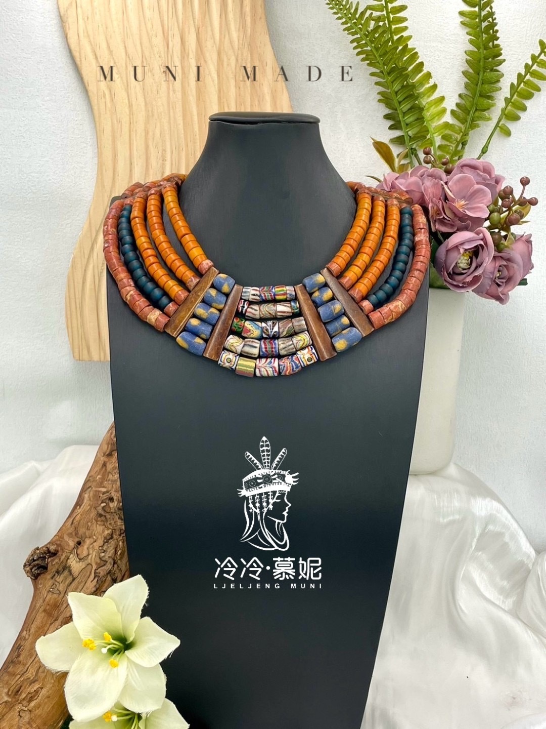 Muni-No.40貿易老珠五排複串短鍊46cm