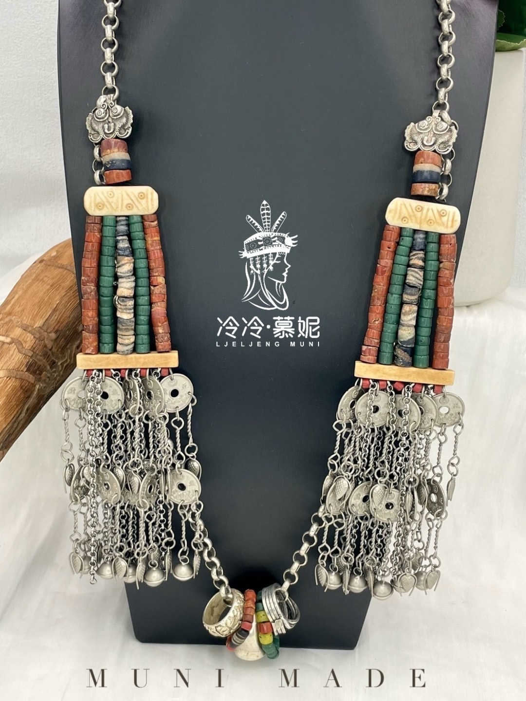 Muni-No.21貿易老珠古幣鏈條掛鏈90cm