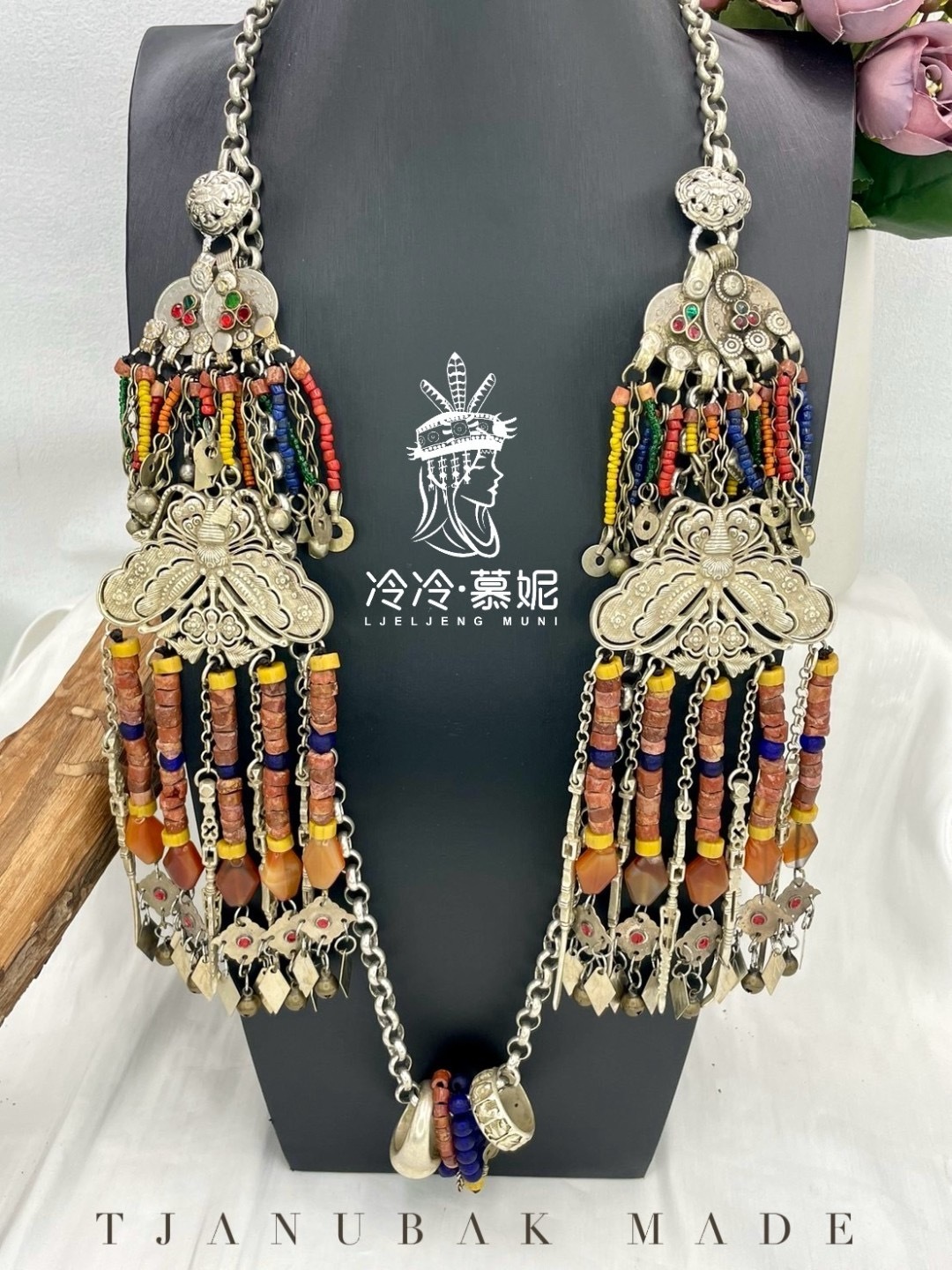 W-No.23藏銀串珠阿富汗老銀掛鏈90cm