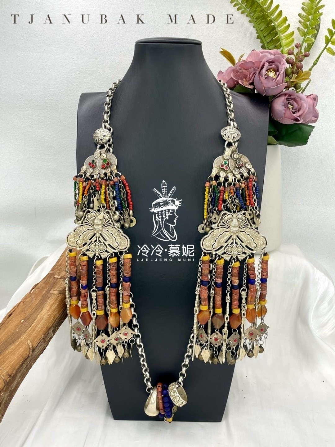 W-No.23藏銀串珠阿富汗老銀掛鏈90cm