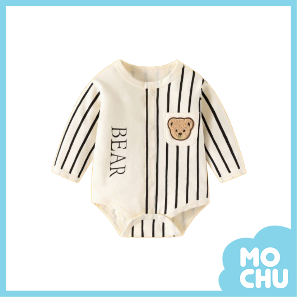 條紋熊長袖包屁衣