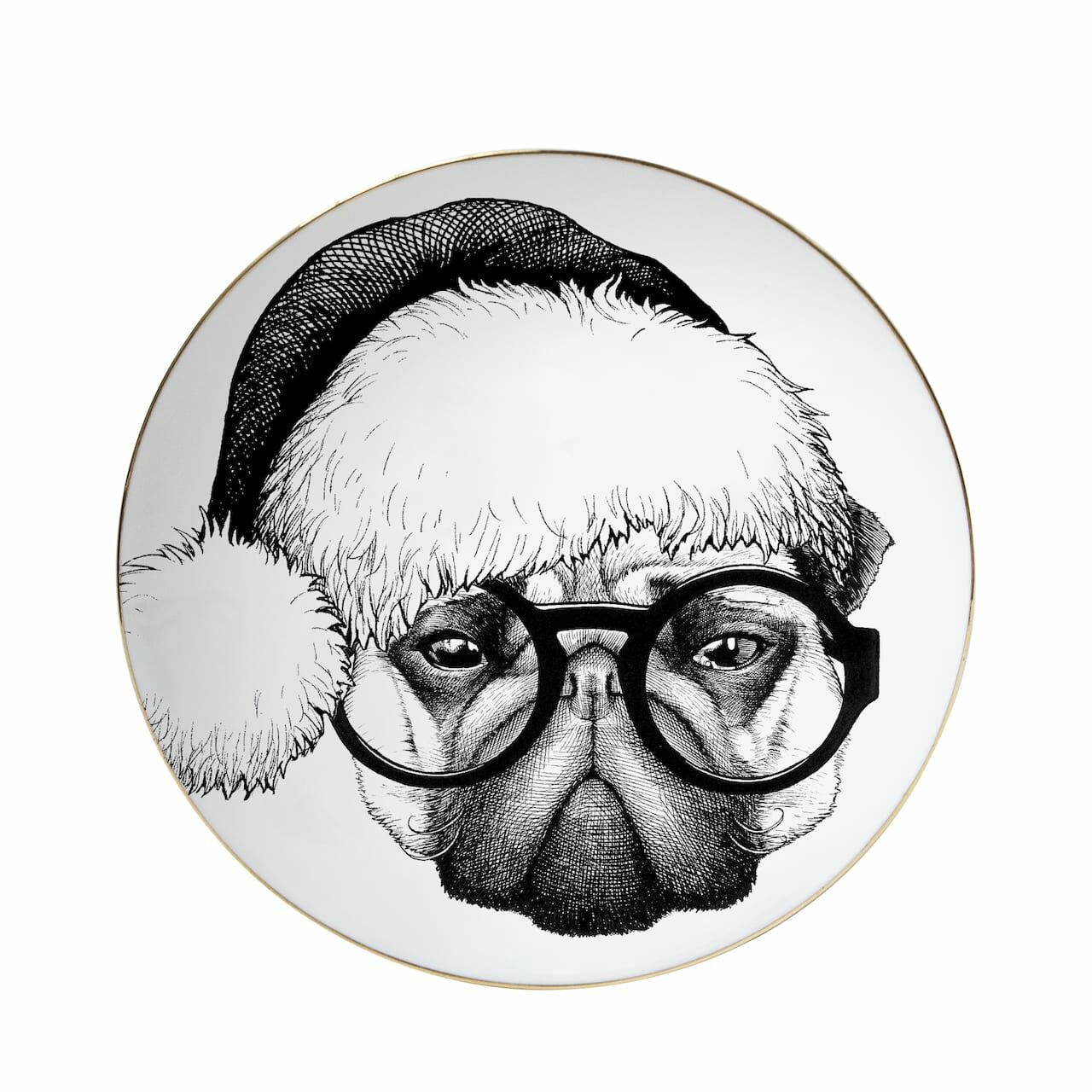 戴著黑框眼鏡的聖誕哈巴16公分點心盤