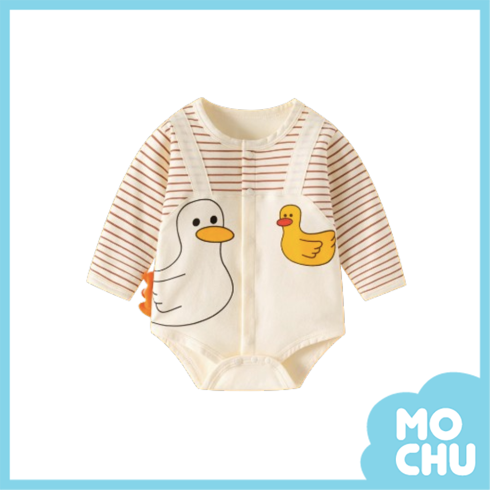 條紋鴨長袖包屁衣