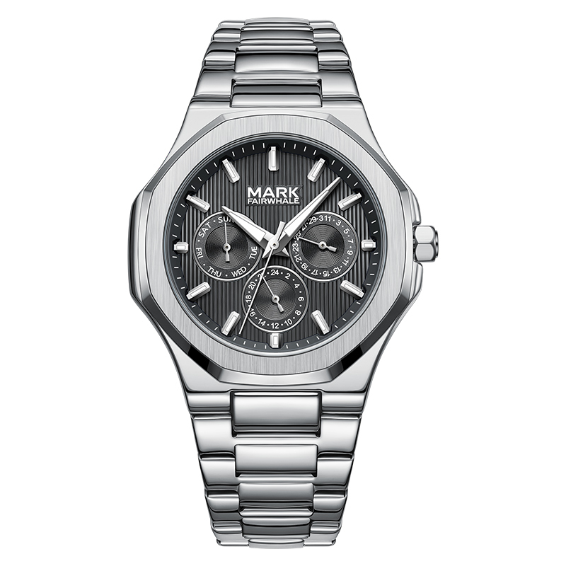 【Mark Fairwhale 馬克菲爾】  FW-5890 經典優雅 三眼計時 不鏽鋼 夜光 手錶 -