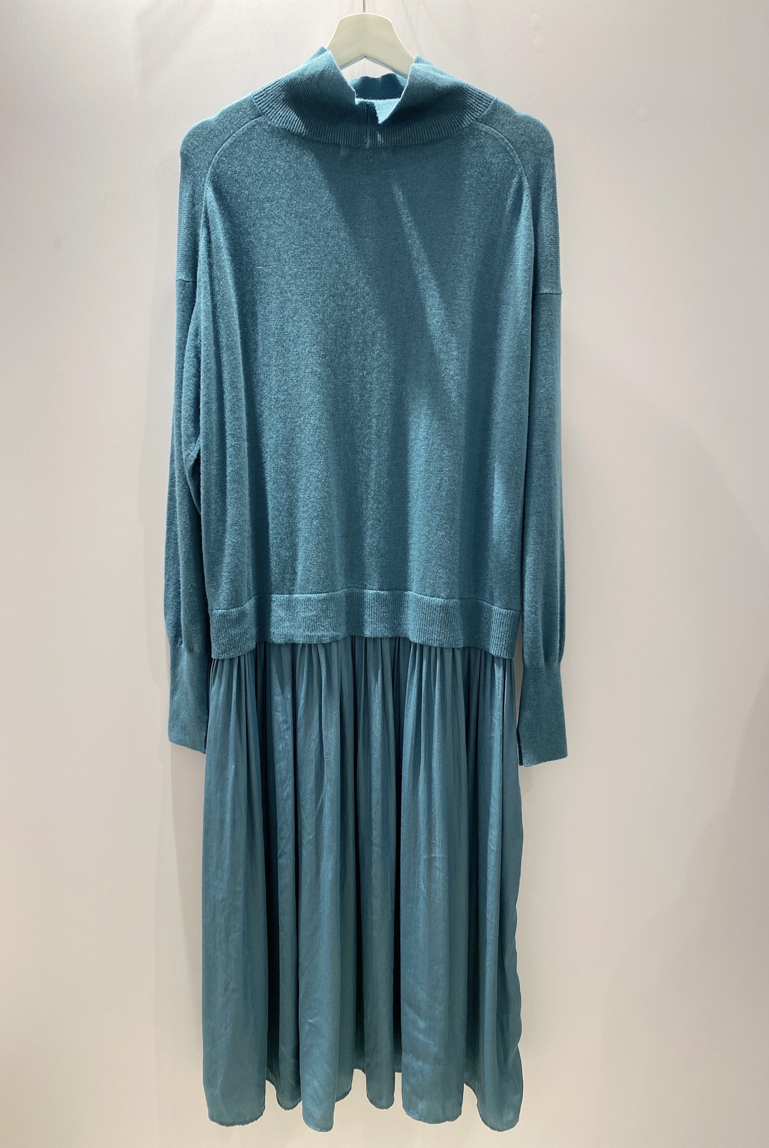 高領針織雙素材洋裝