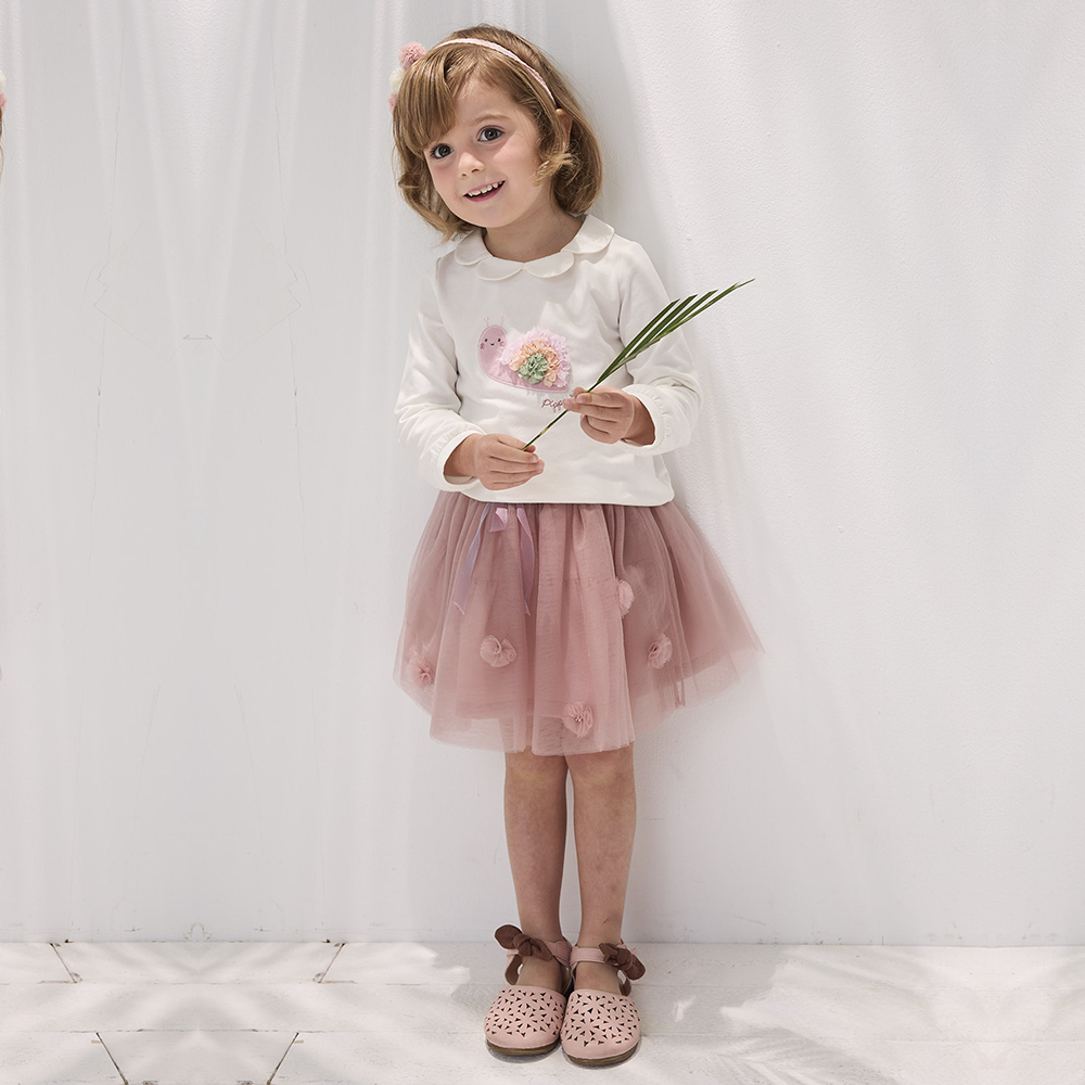 PIPPY 可愛小蝸牛花瓣領棉質長袖上衣 白