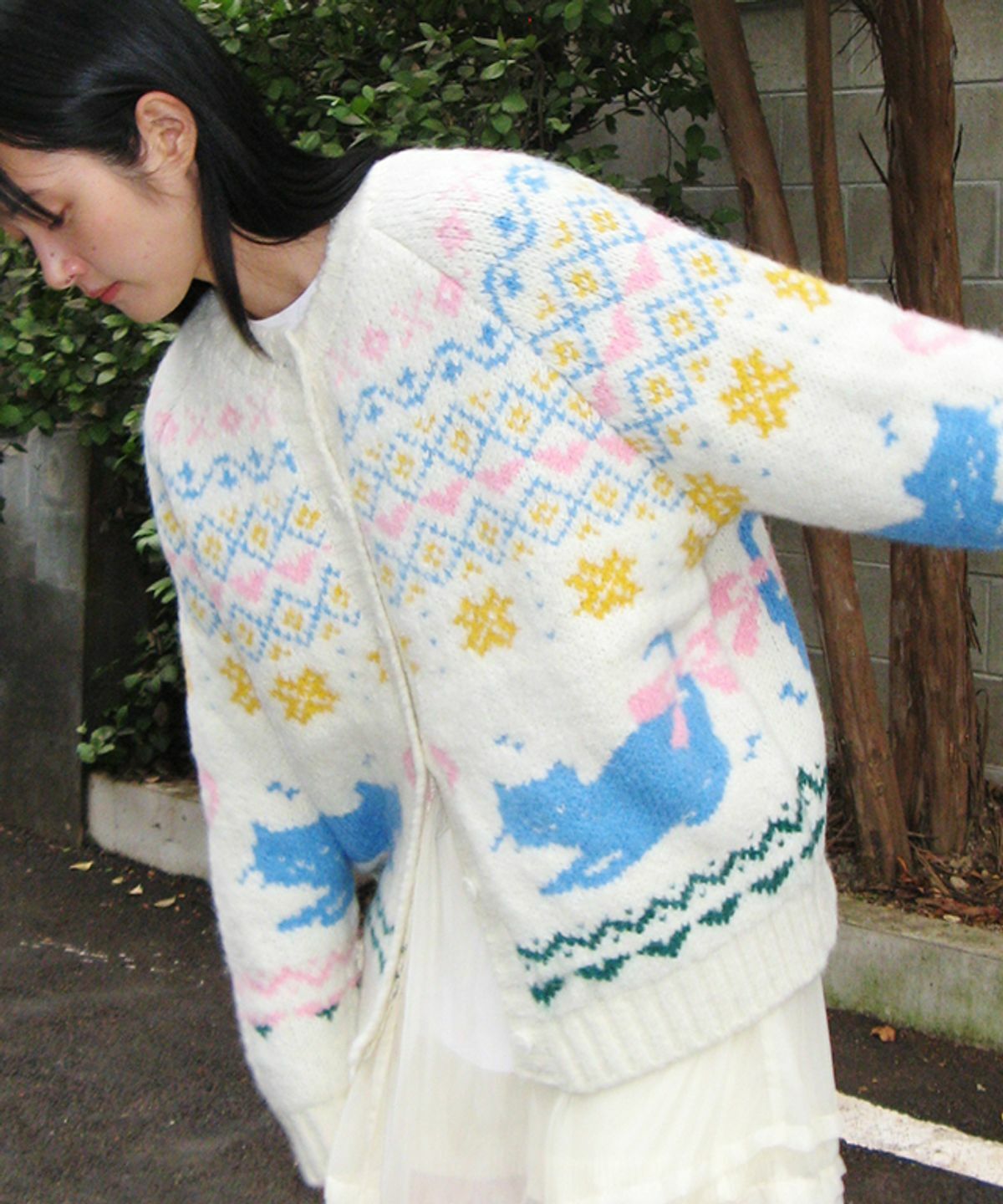 RONRON RIBBON CAT FAIR ISLE KNIT CARDIGAN