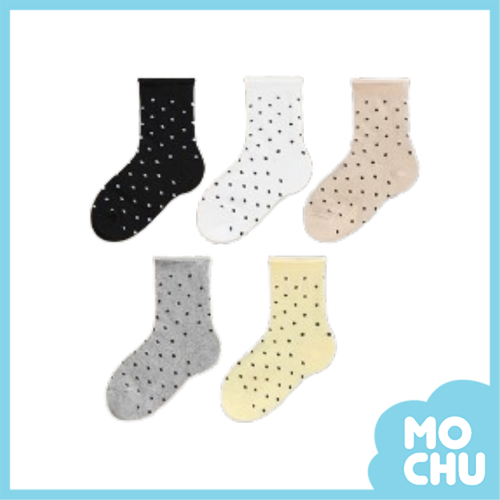 波點卷邊短襪五入組