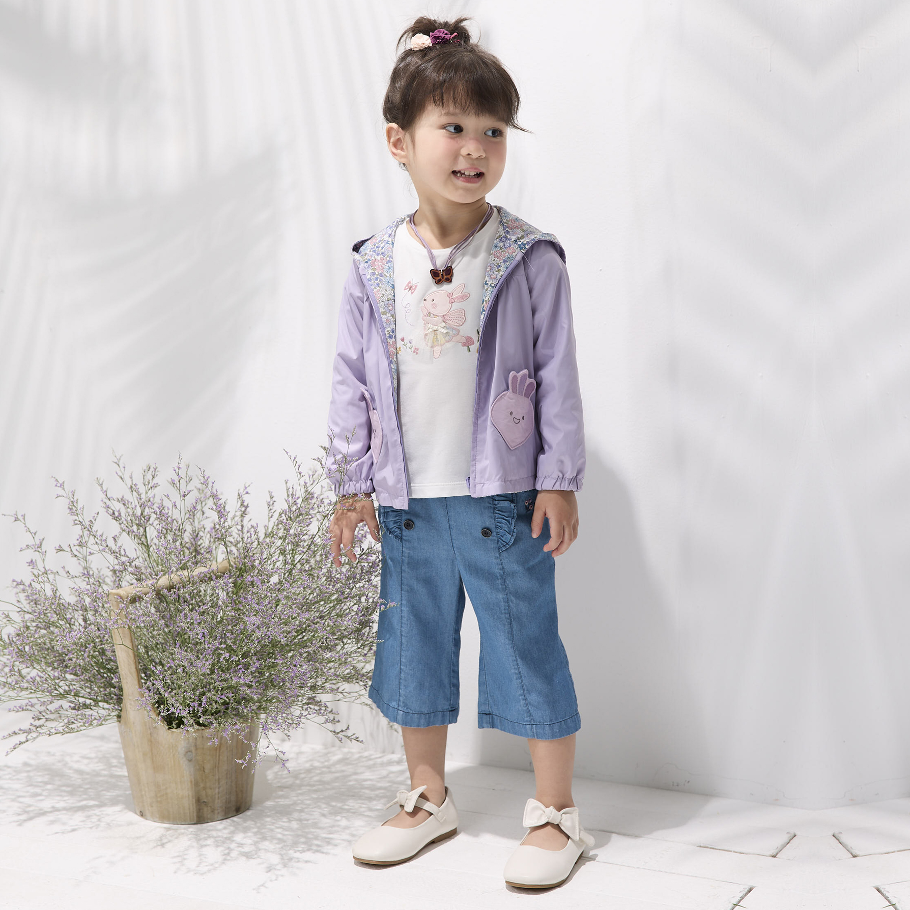 PIPPY 雀躍小白兔泡泡袖棉質上衣 白