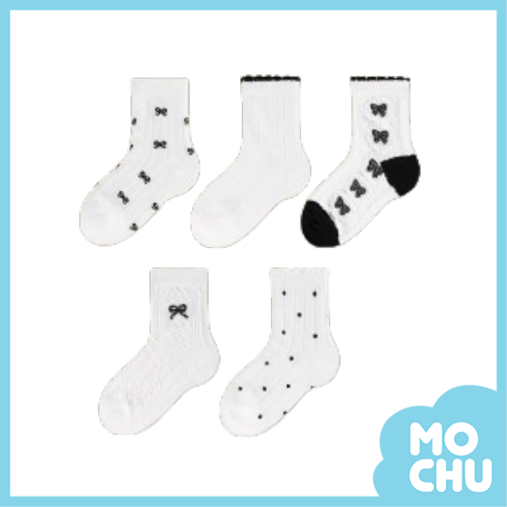 花邊蝴蝶結中筒襪五入組