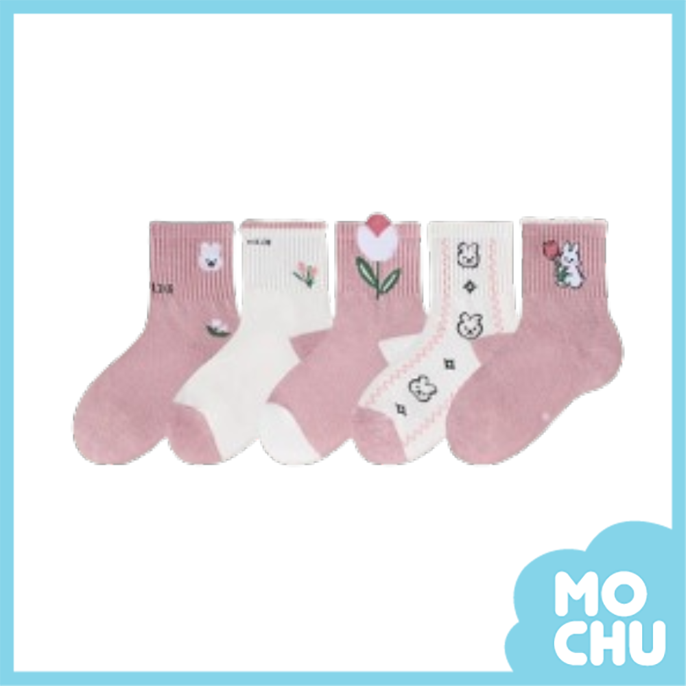 鬱金香小兔中筒襪五入組