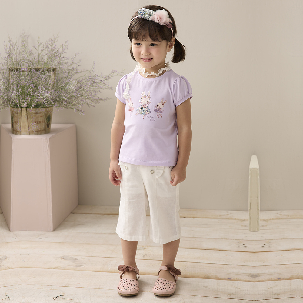 PIPPY 歡樂跳舞小兔泡泡袖棉質上衣  紫