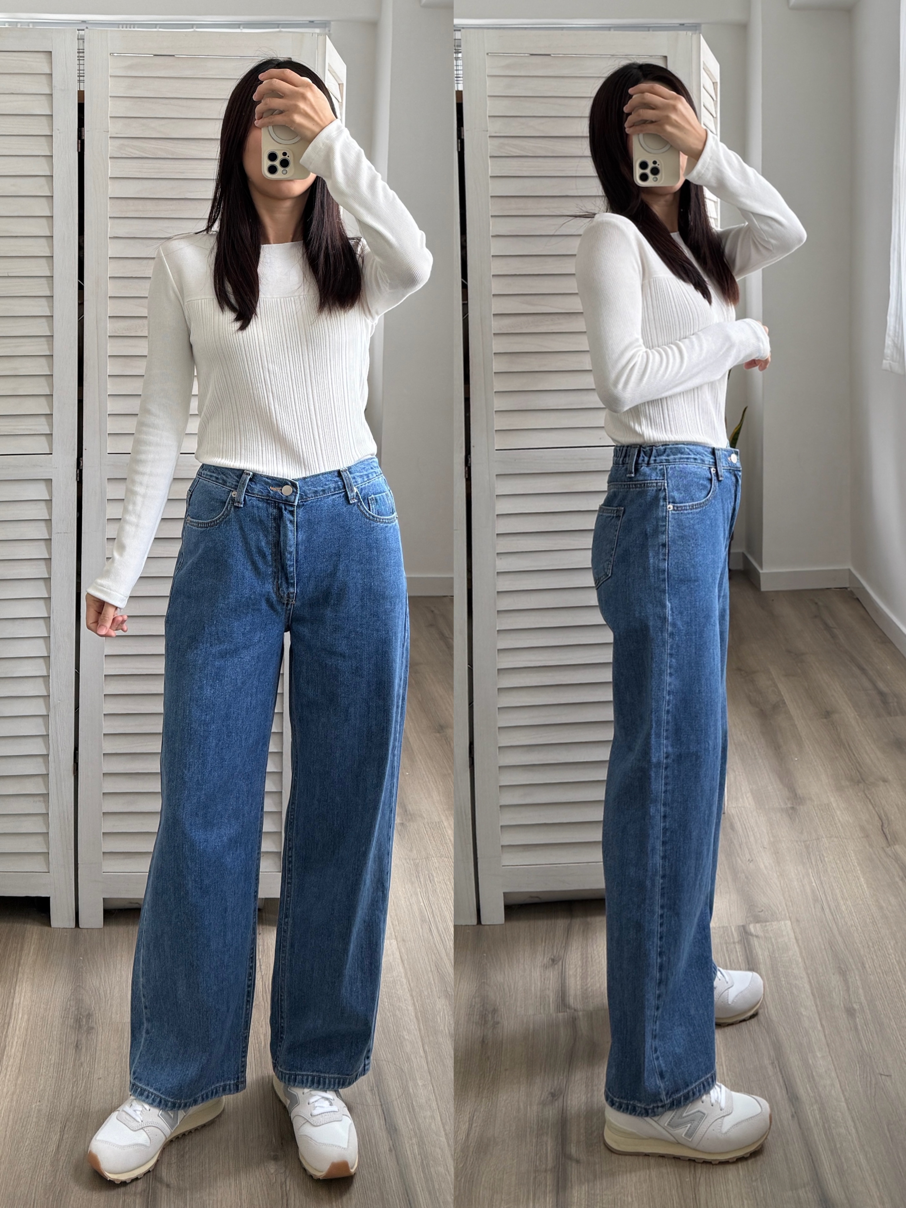 JS1115 素色直腳鬆身牛仔褲(#500)