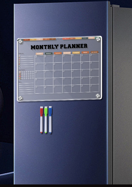 A3立体磁吸透明亚力克板每月计划表（附送5只磁性笔+4个磁铁）