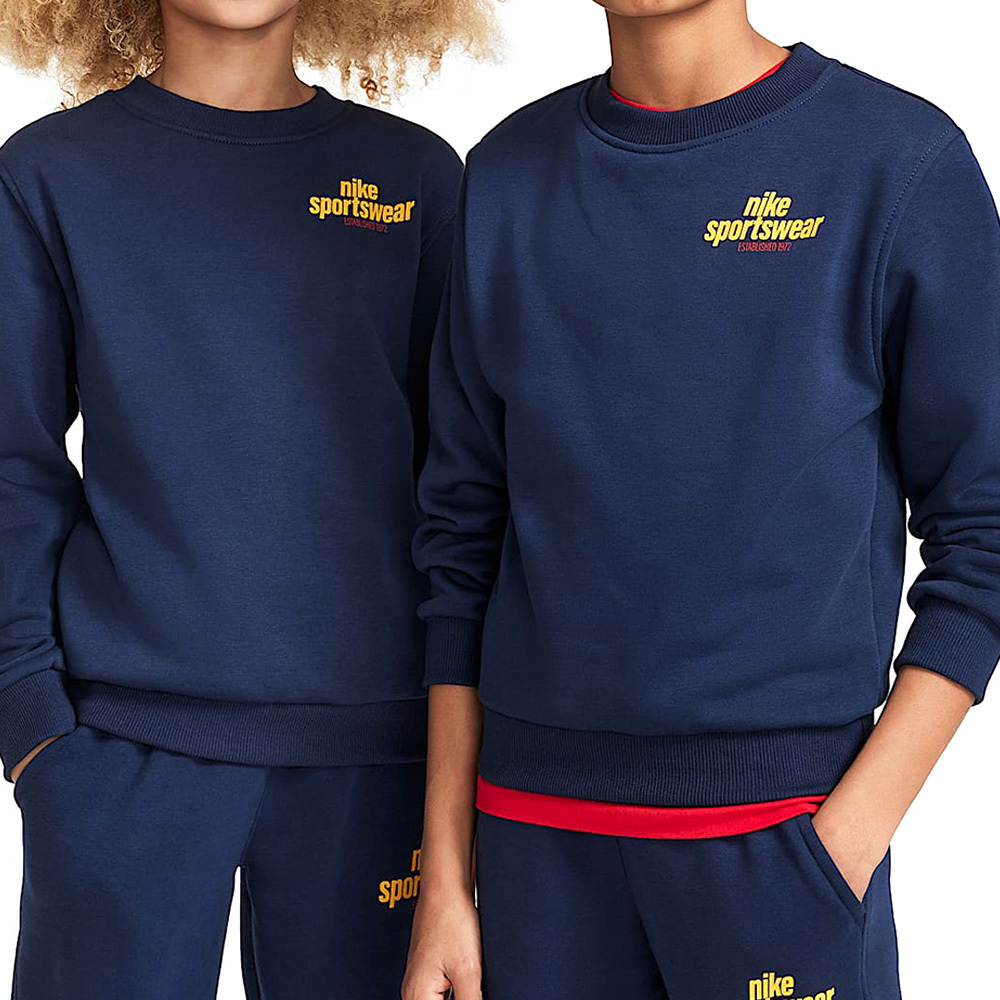 Nike Club FT LS Top FMLY -PD 大童 藍色 運動 休閒 圓領 上衣 長袖 HJ2674-451