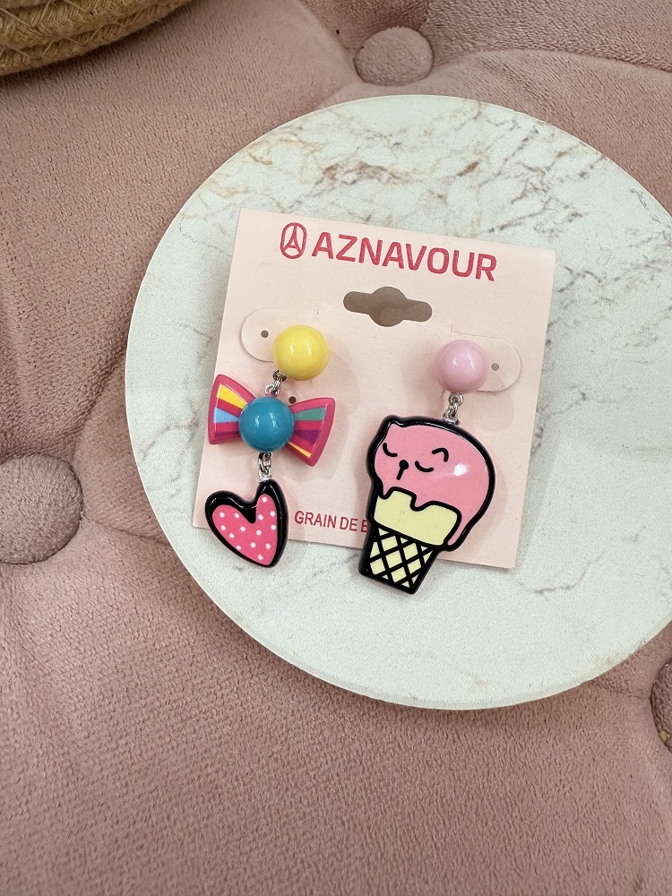 『GD』點點愛心x貓咪甜筒垂墜耳環