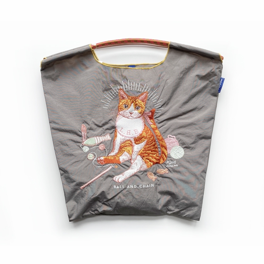 Ball＆Chain 刺繡環保購物袋 M號 - 灰 (31301543)