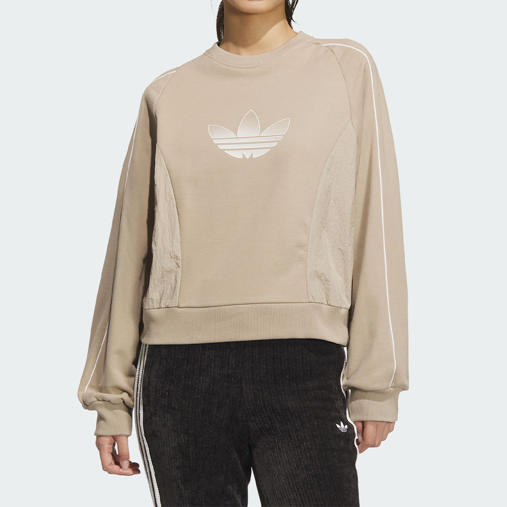 Adidas RS W SWEAT Crew 女款 卡其色 大學T 寬鬆 三葉草 亞規 運動 休閒 長袖 JN1646