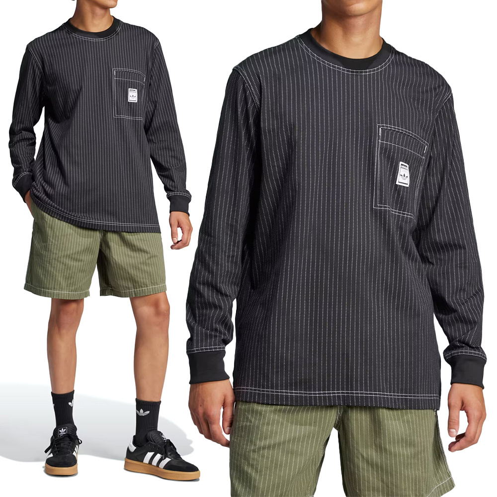 Adidas Wabash LS T 男款 黑白色 運動 休閒 大學T 三葉草 亞規 上衣 圓領 長袖 JP4479