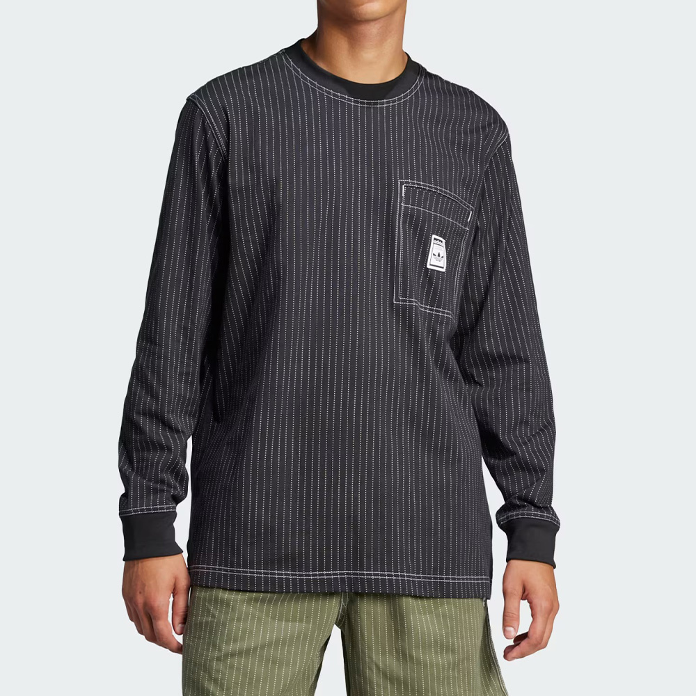 Adidas Wabash LS T 男款 黑白色 運動 休閒 大學T 三葉草 亞規 上衣 圓領 長袖 JP4479