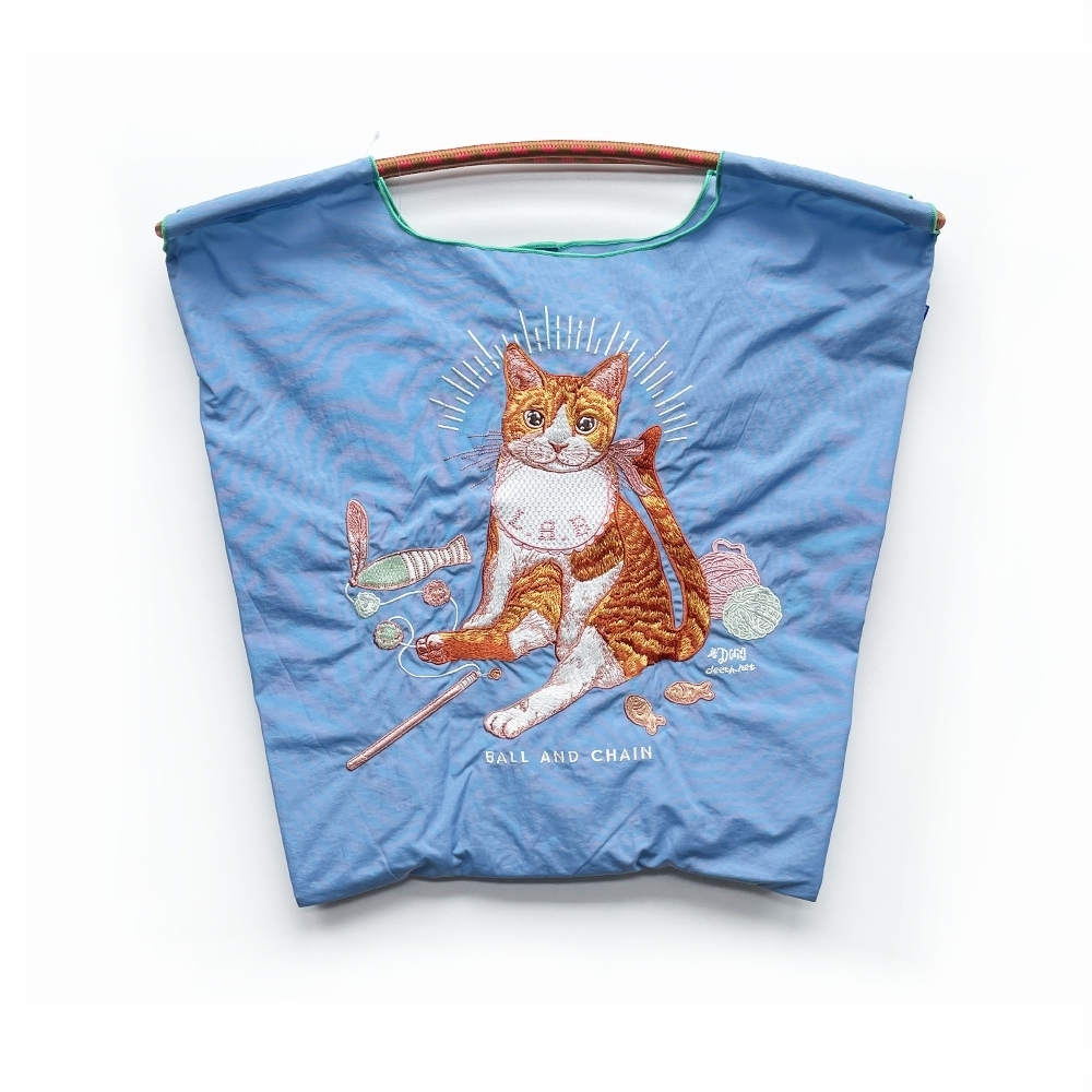 Ball＆Chain 刺繡環保購物袋 M號 - 藍 (31301574)