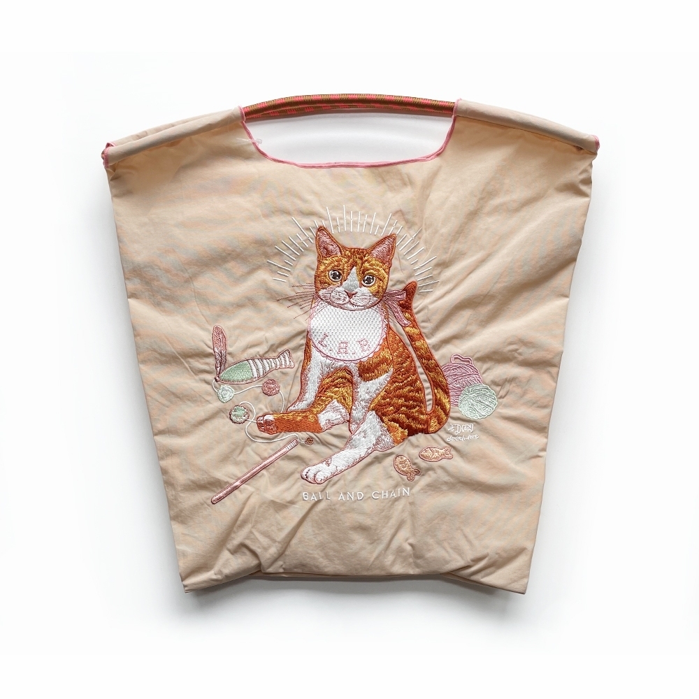 Ball＆Chain 刺繡環保購物袋 M號 - 卡其 (31301521)