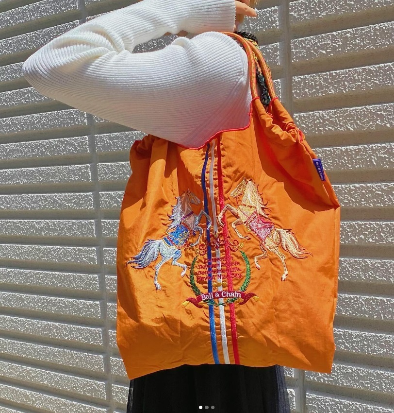 Ball＆Chain 刺繡環保購物袋 M號 - 橘 (30102407)