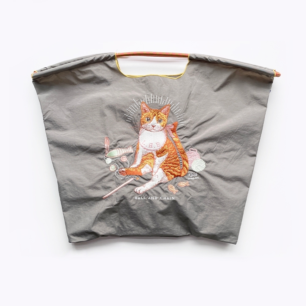 Ball＆Chain 刺繡環保購物袋 L號 - 灰 (31311543)