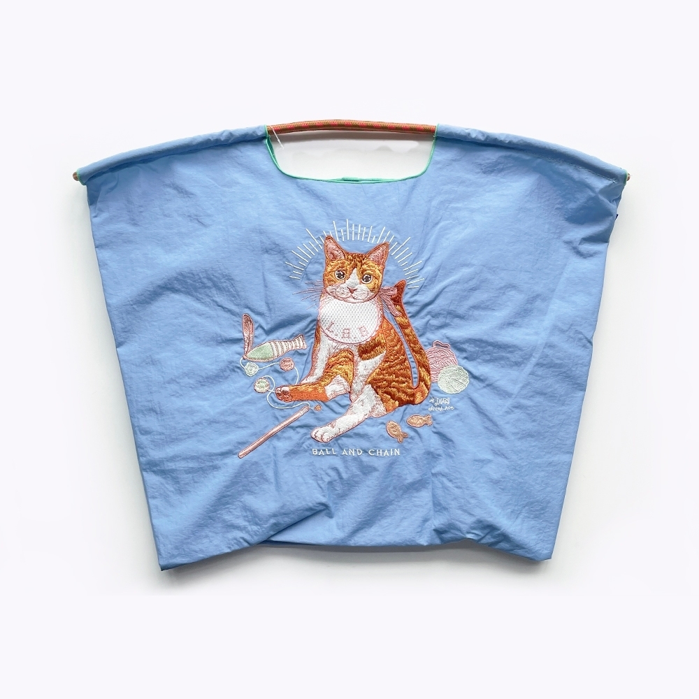 Ball＆Chain 刺繡環保購物袋 L號 - 藍 (31311574)