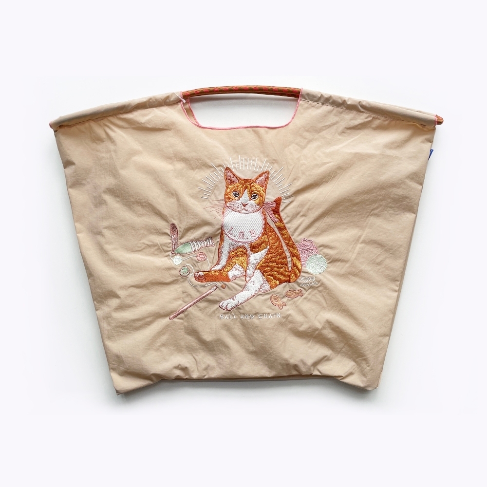 Ball＆Chain 刺繡環保購物袋 L號 - 卡其 (31311521)
