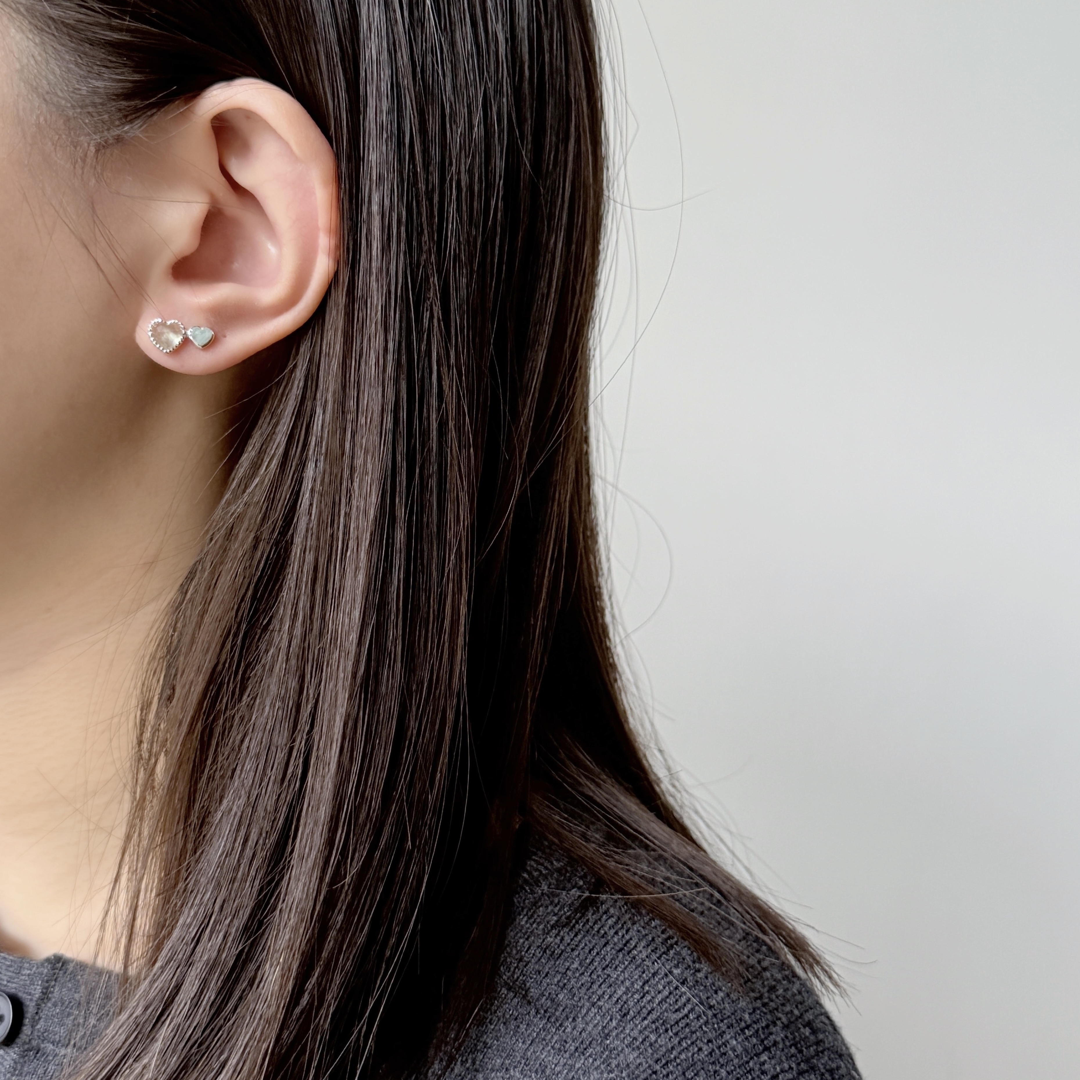 Double heart葡萄天河石耳環