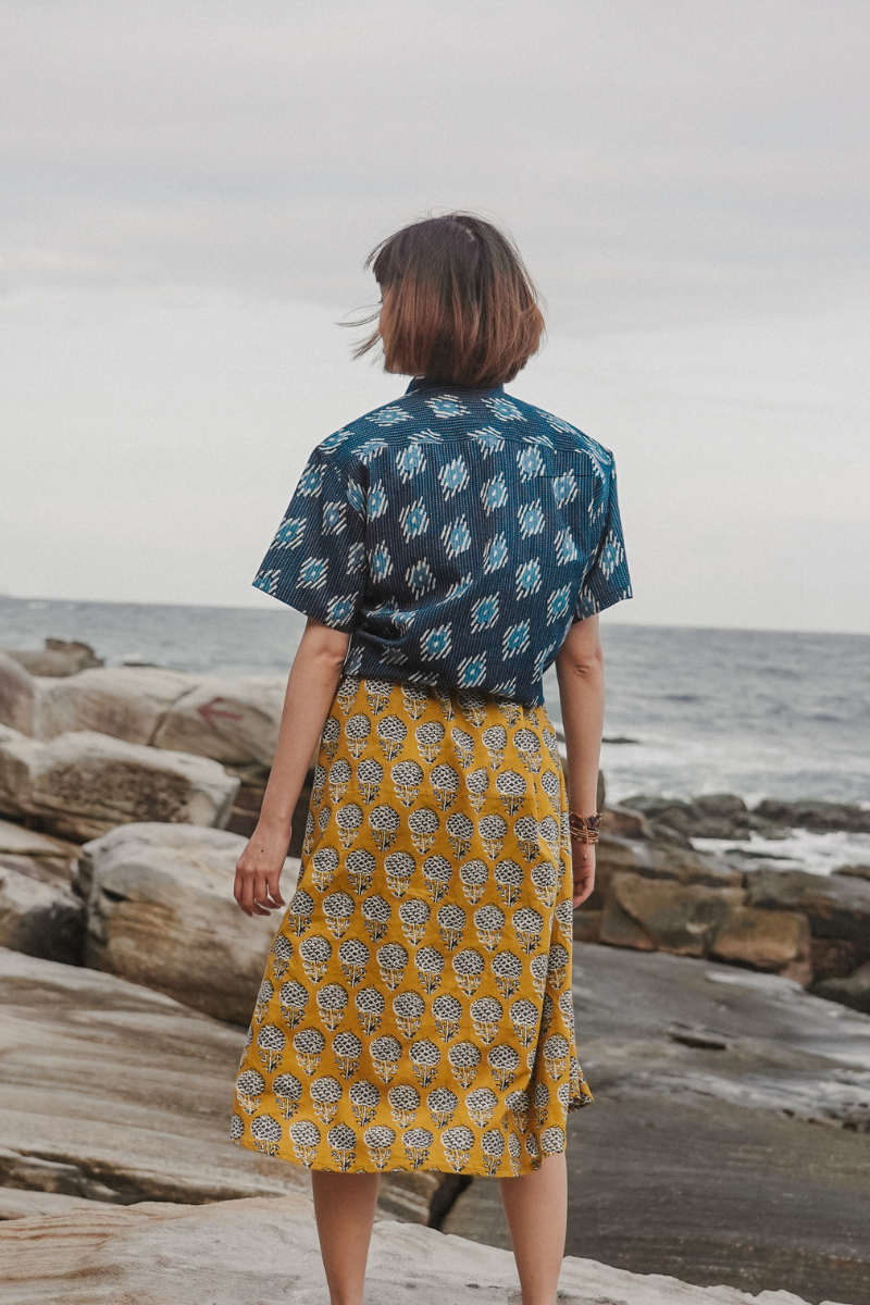 印度蓋染工藝親膚純棉 襯衫 - 浪花