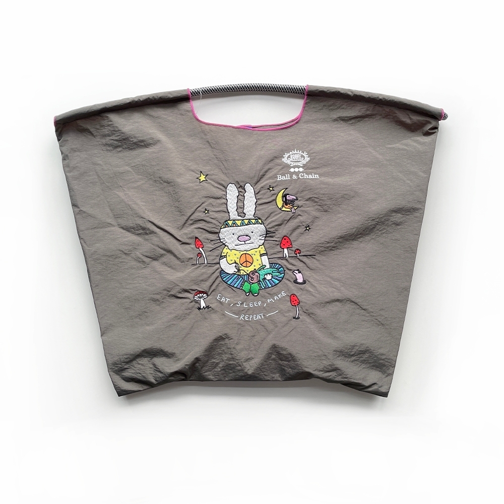 Ball＆Chain 刺繡環保購物袋 L號 - 灰 (32210261)