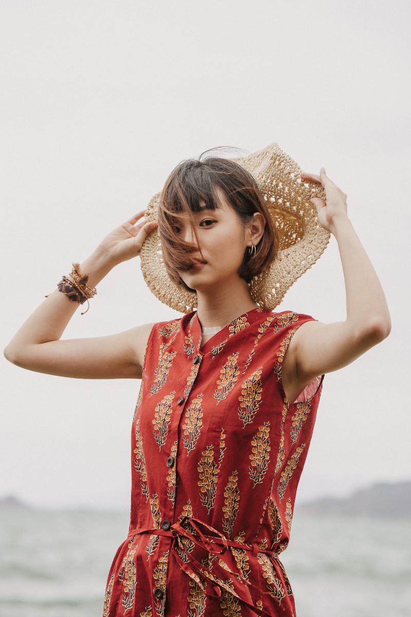 印度蓋染工藝親膚純棉 洋裝 - 金魚草