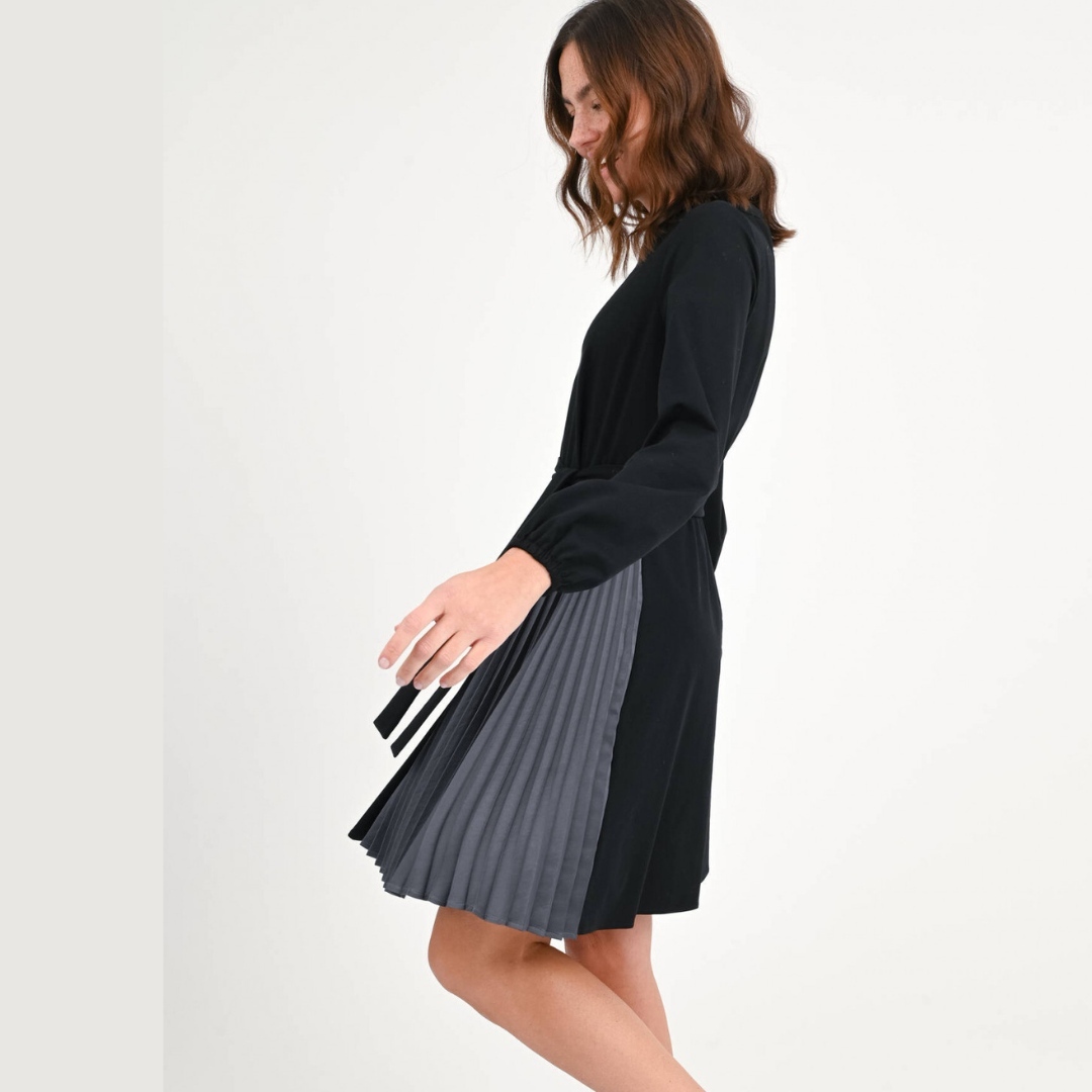 MaxMara圓領側邊百褶腰帶洋裝