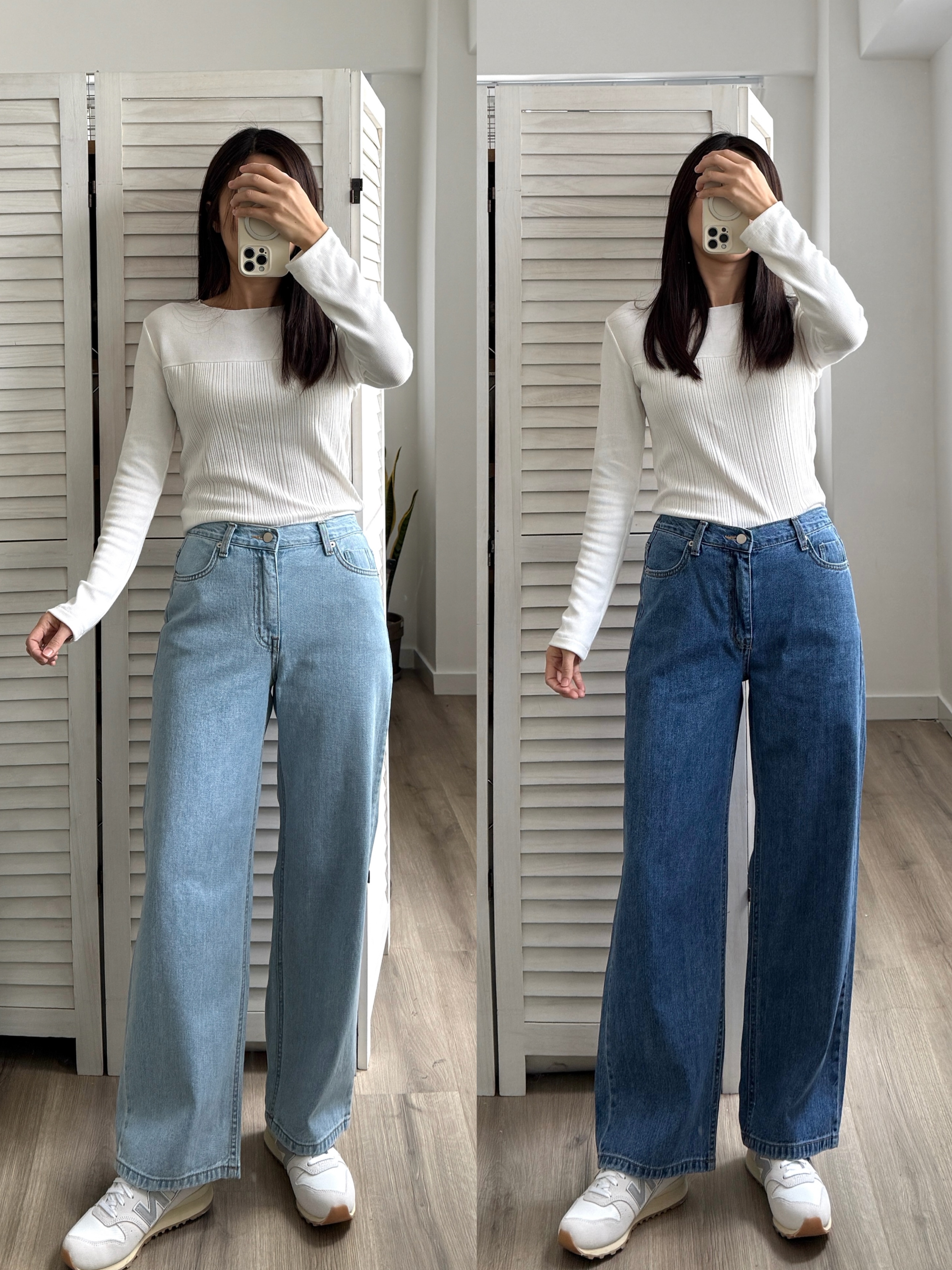 JS1115 素色直腳鬆身牛仔褲(#500)