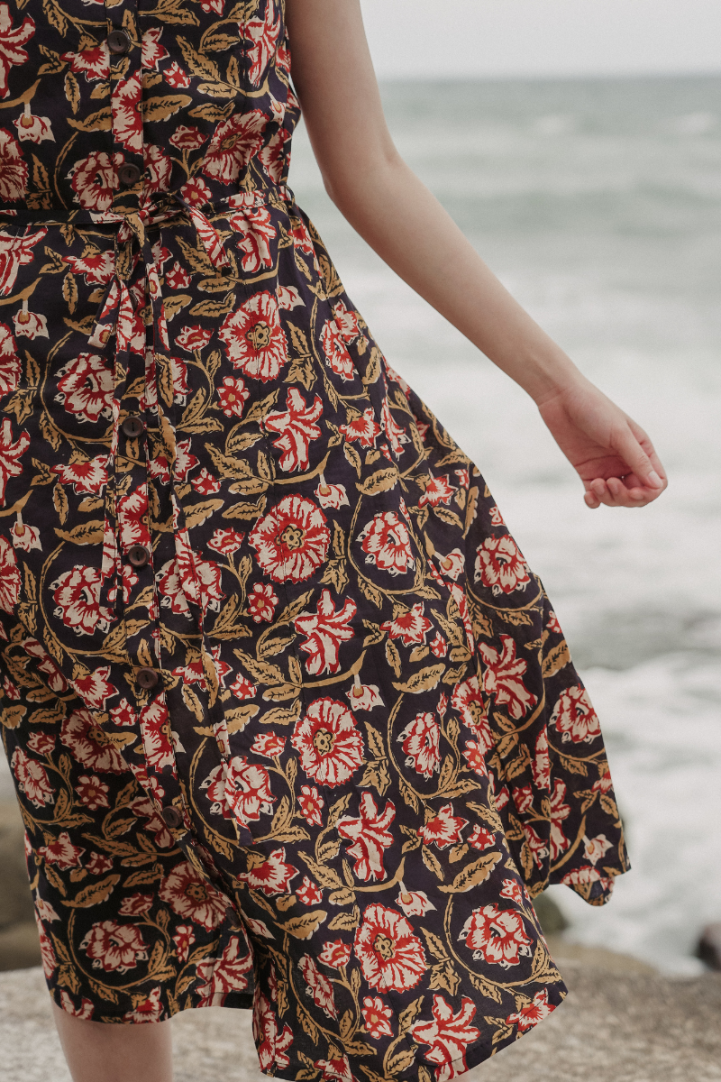 印度蓋染工藝親膚純棉 洋裝 - 扶桑花